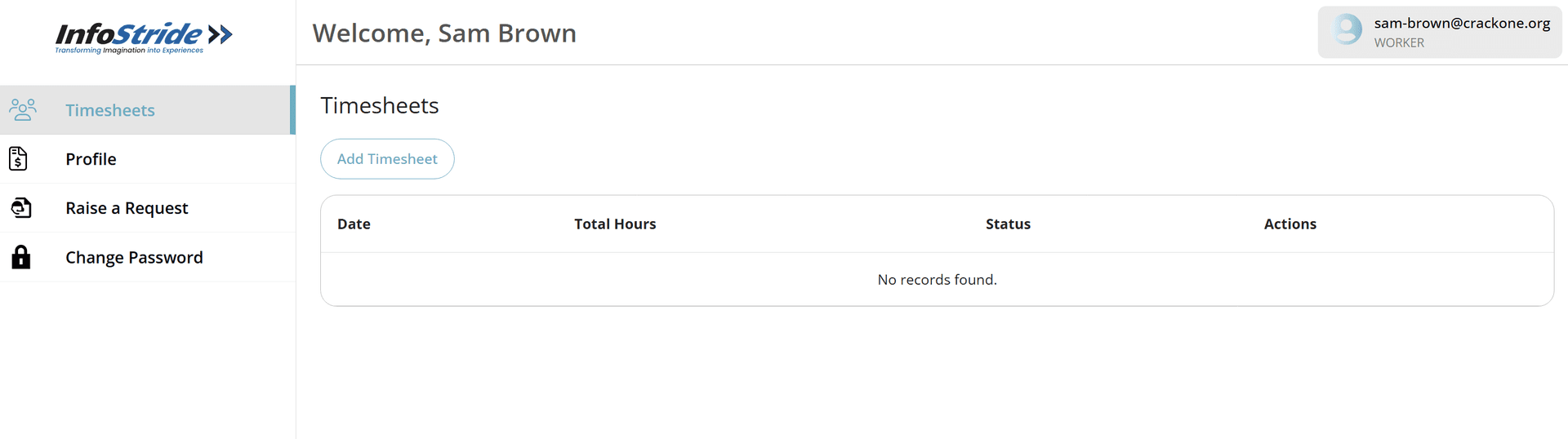 Employee dashboard after login