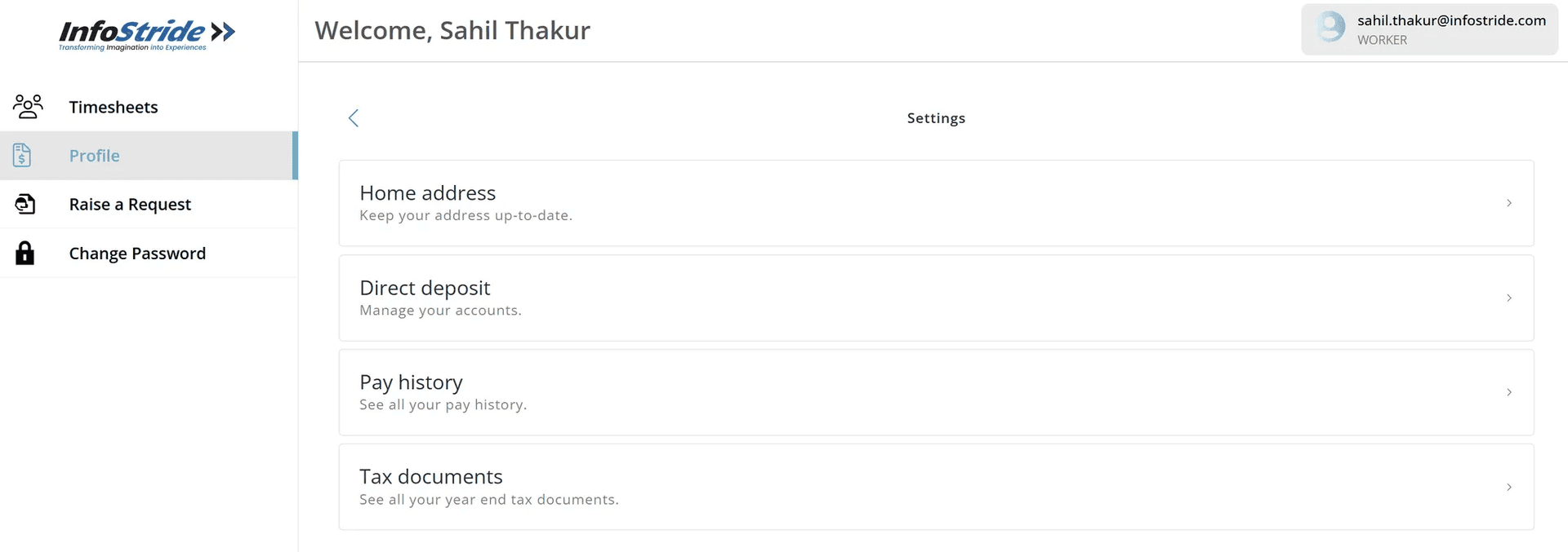 Direct deposit settings screen