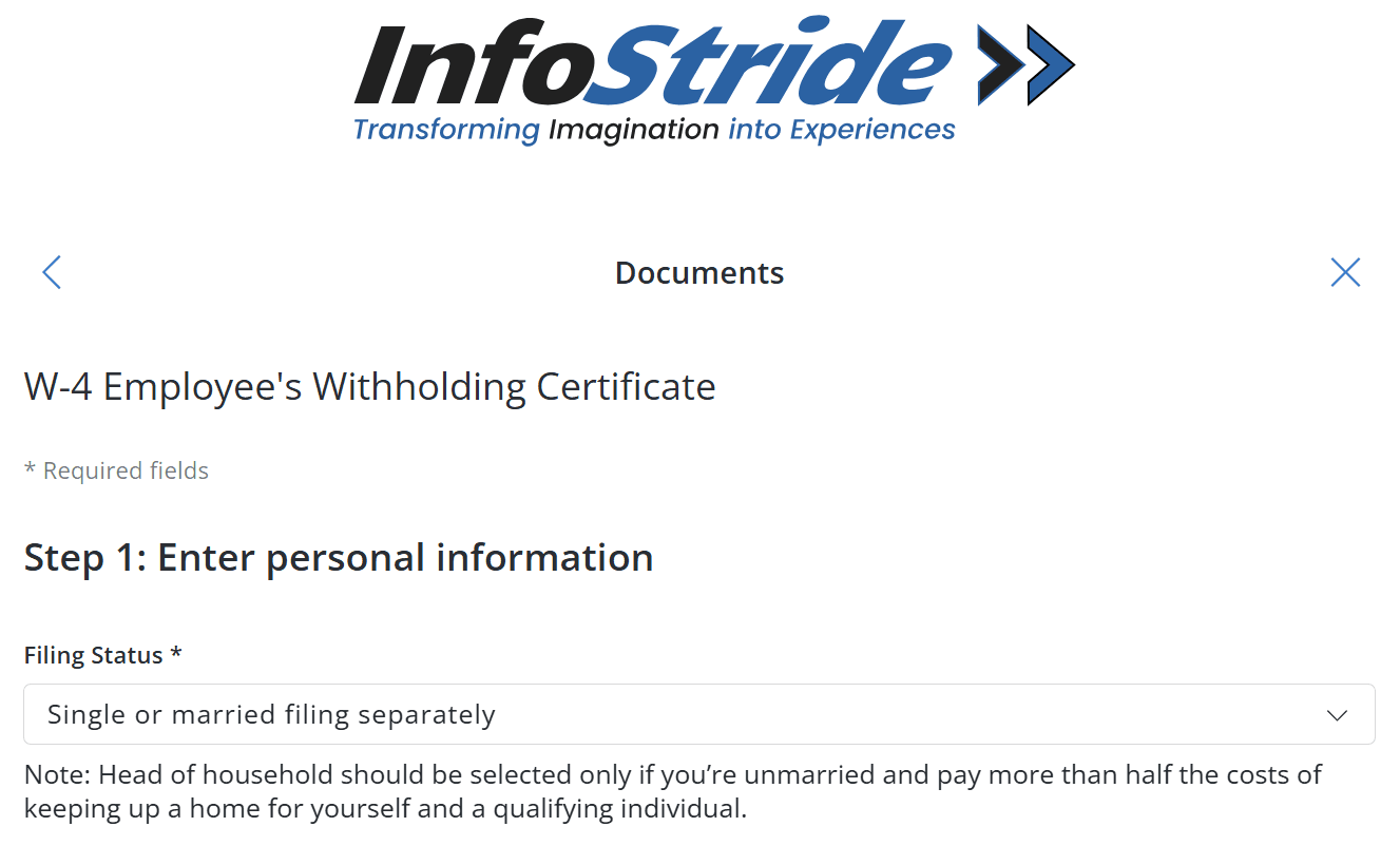 Filing Status options