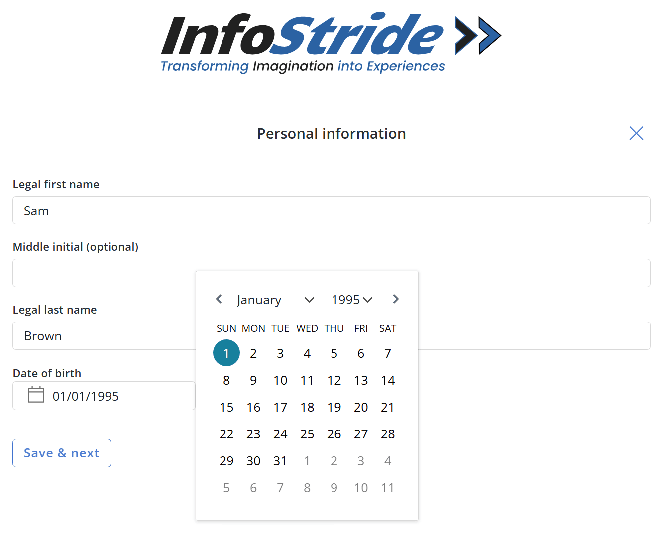 Save & Next screenshot
